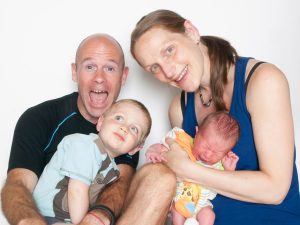 (Magnus), my wife Sarah, Lucas (left – three years young) and Austin (11 days young).