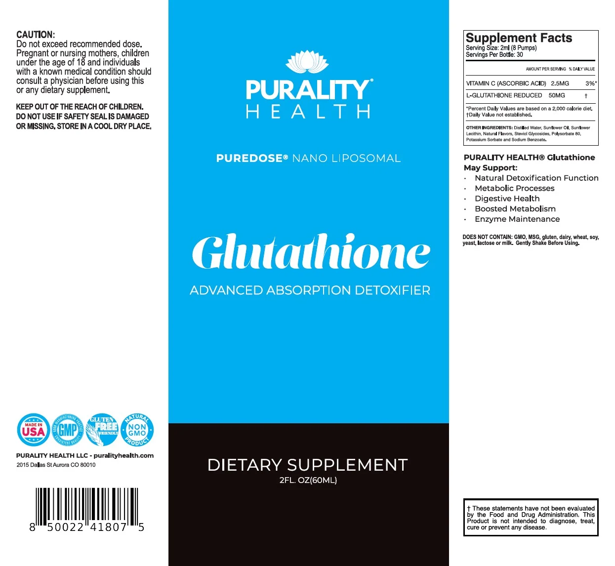 1707054_PHNanoGlutathioneSprayFlavorProfile2_081823 Puredose Nano Liposomal Glutathione Antioxidant Spray Bottle 60ml Label Info